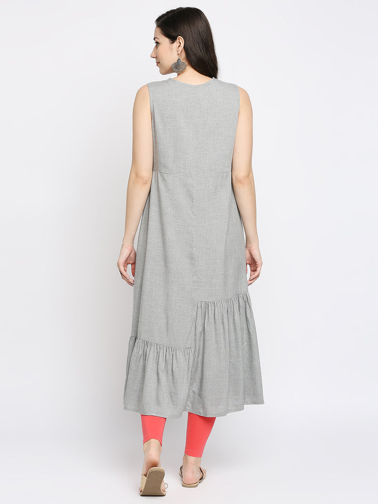 Women's Grey Rayon Embroidered Fusion Topwear