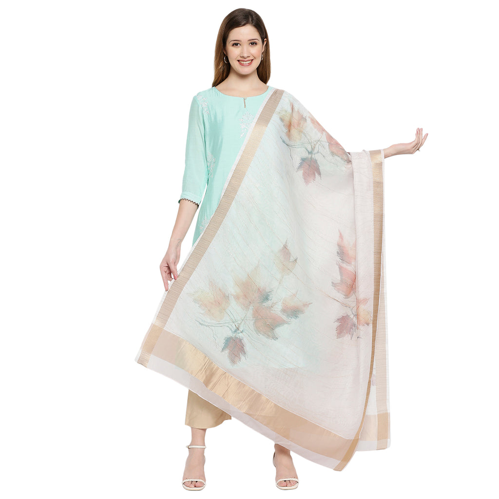 Women Pink Organza Printed Dupatta