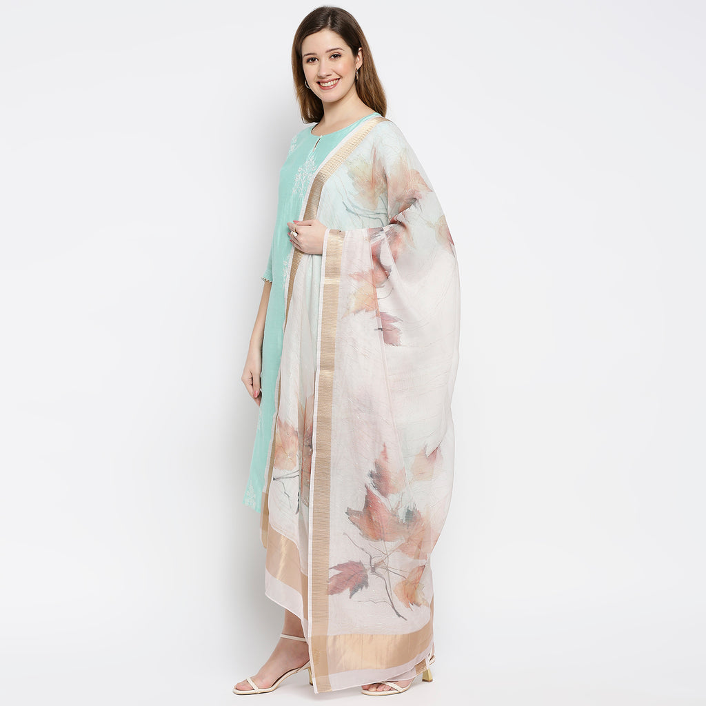 Women Pink Organza Printed Dupatta