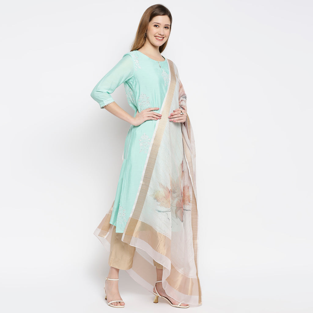 Women Pink Organza Printed Dupatta