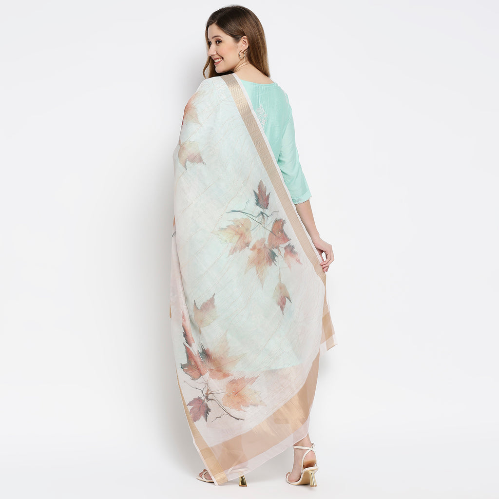 Women Pink Organza Printed Dupatta