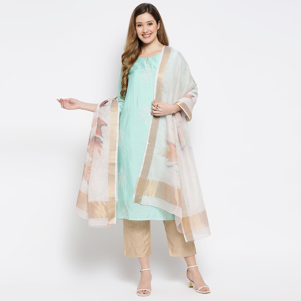 Women Pink Organza Printed Dupatta