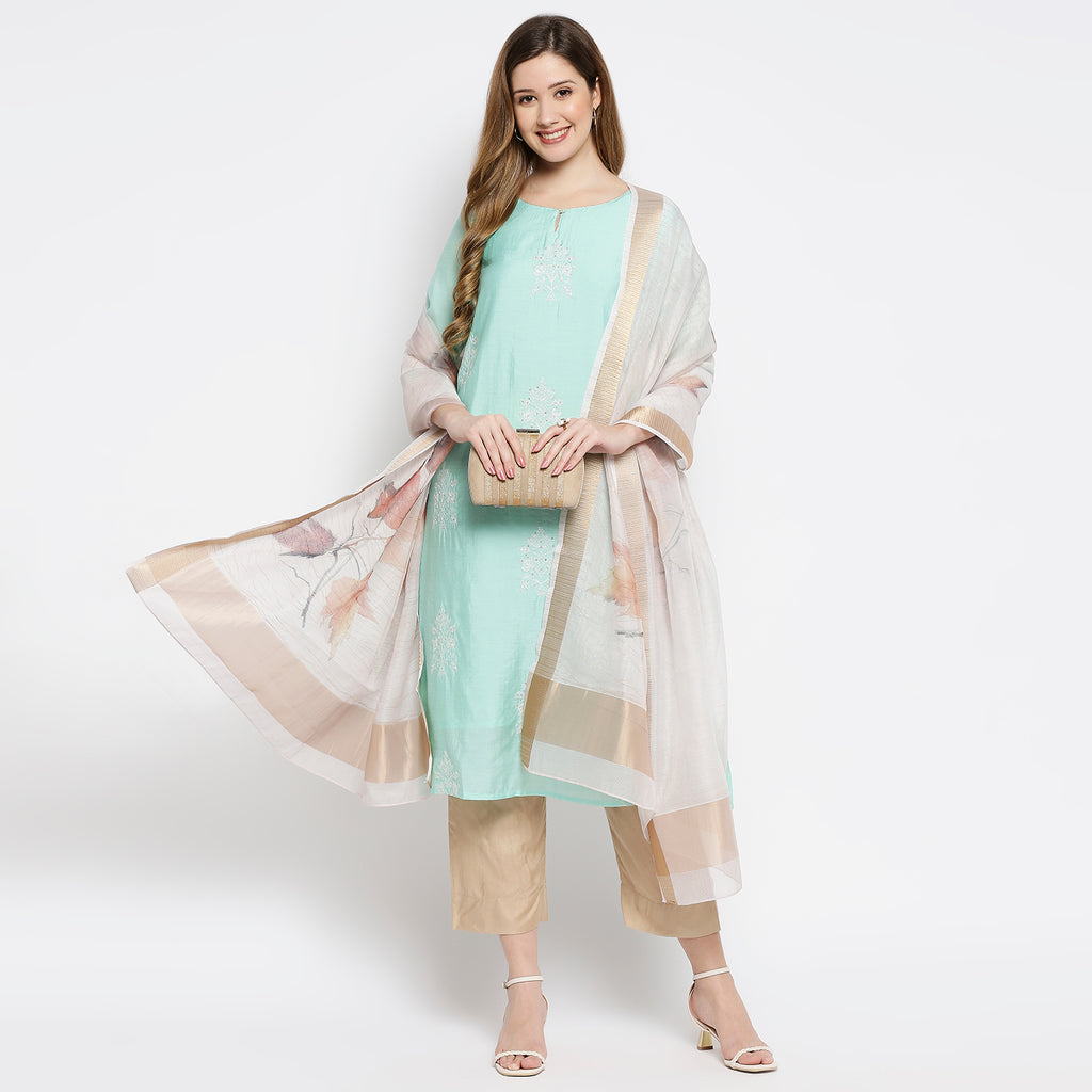 Women Pink Organza Printed Dupatta