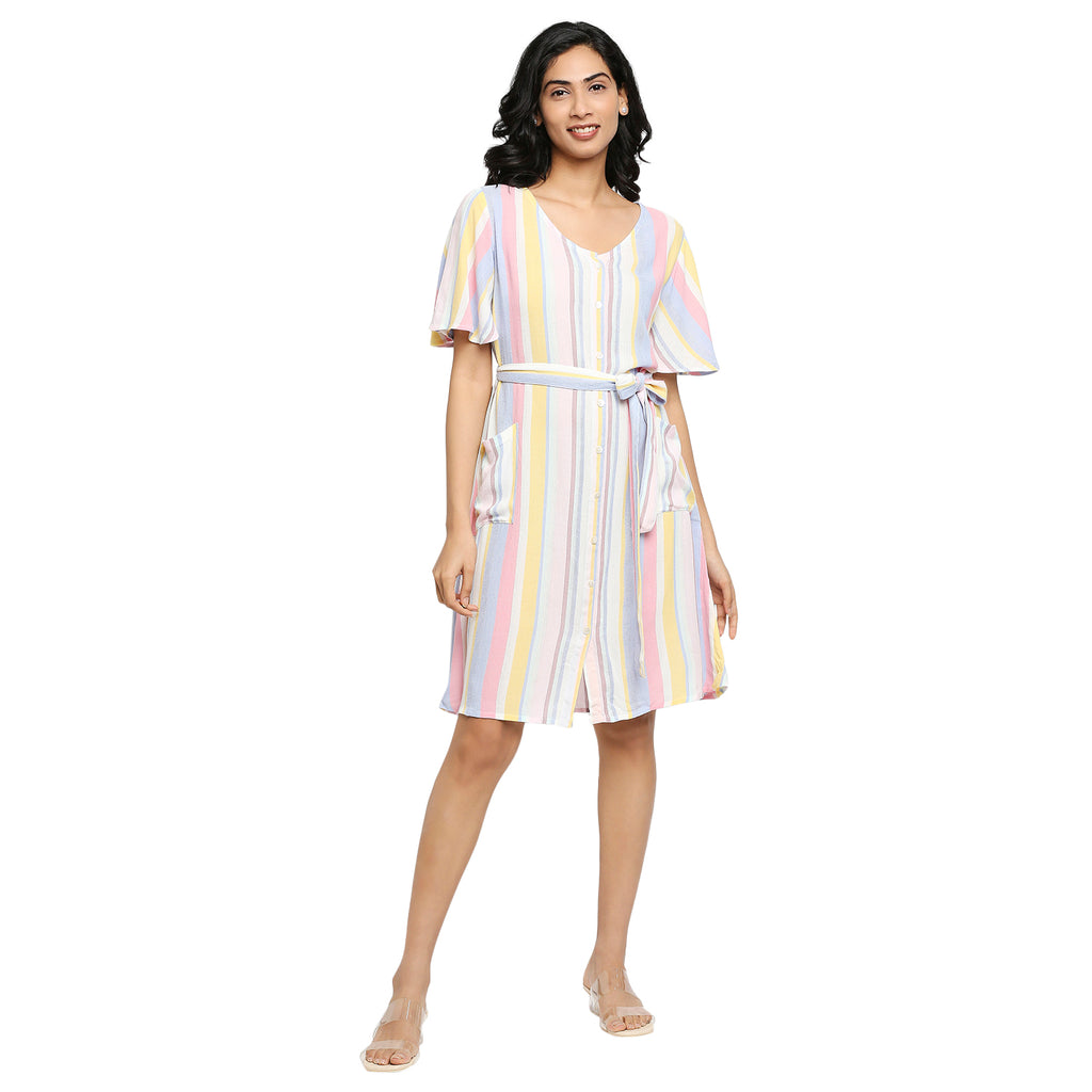 Women's Multicolour Viscose Striped Dress