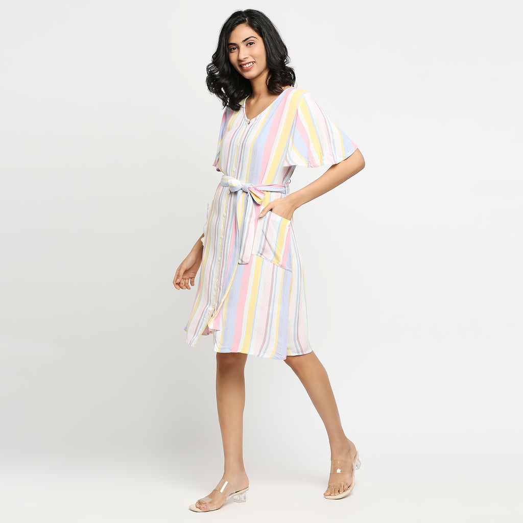 Women's Multicolour Viscose Striped Dress