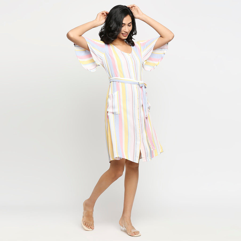 Women's Multicolour Viscose Striped Dress