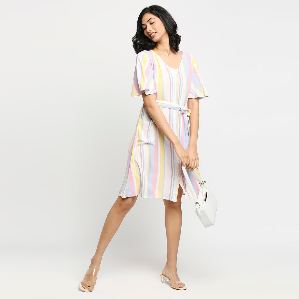 Women's Multicolour Viscose Striped Dress