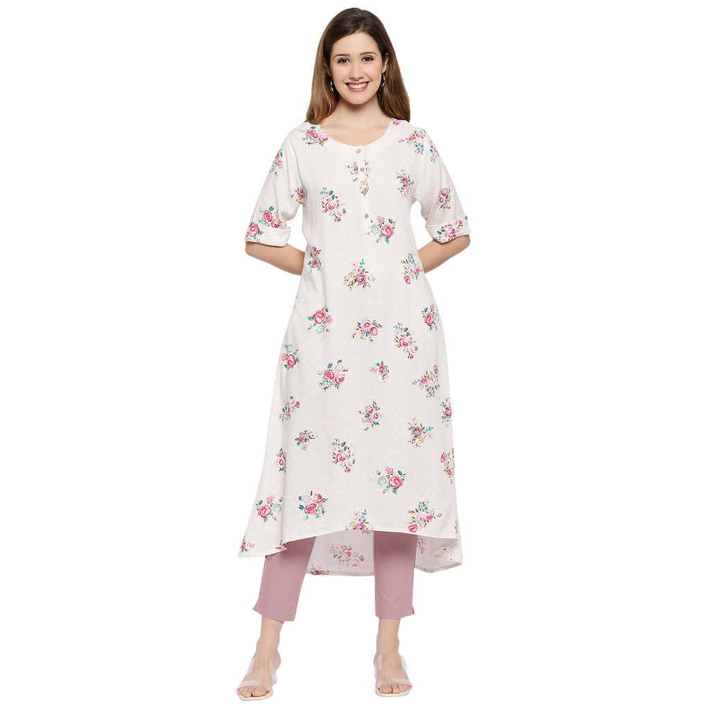 Women's Dusty Pink Viscose Printed Kurta