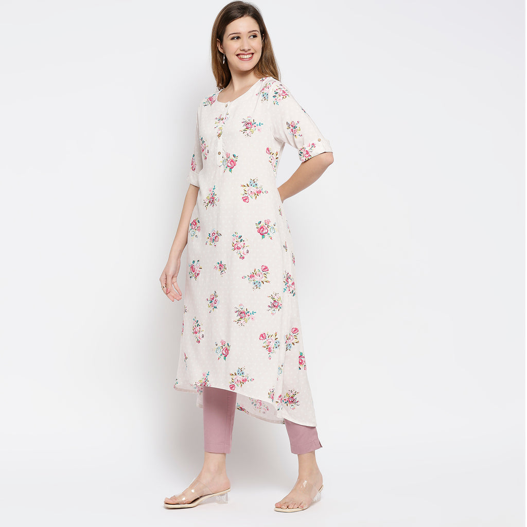 Women's Dusty Pink Viscose Printed Kurta
