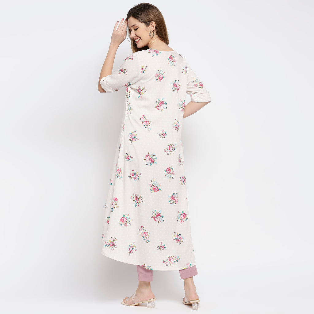 Women's Dusty Pink Viscose Printed Kurta