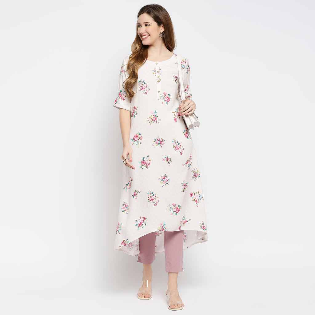 Women's Dusty Pink Viscose Printed Kurta