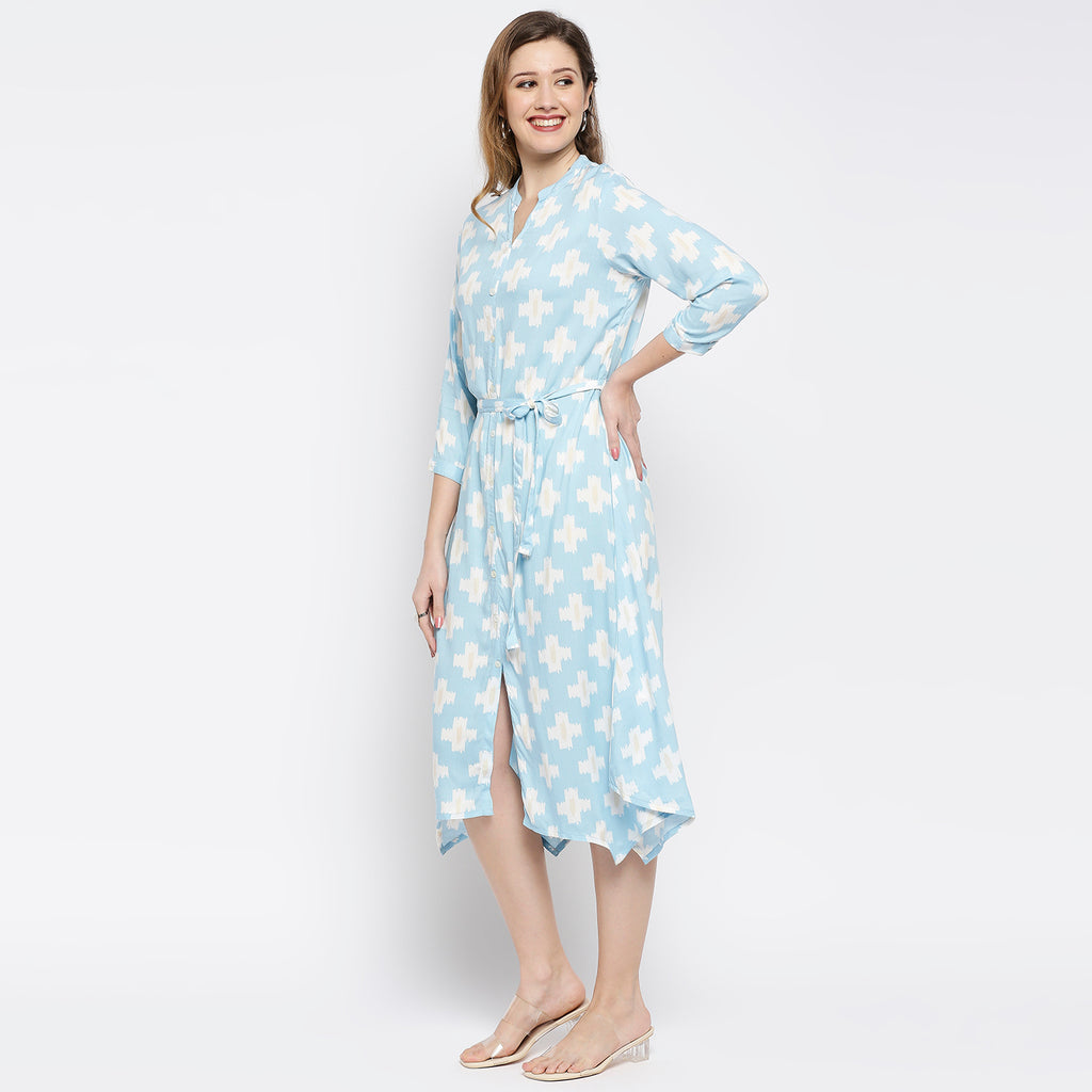 Women's Ice Blue Viscose Printed Dress