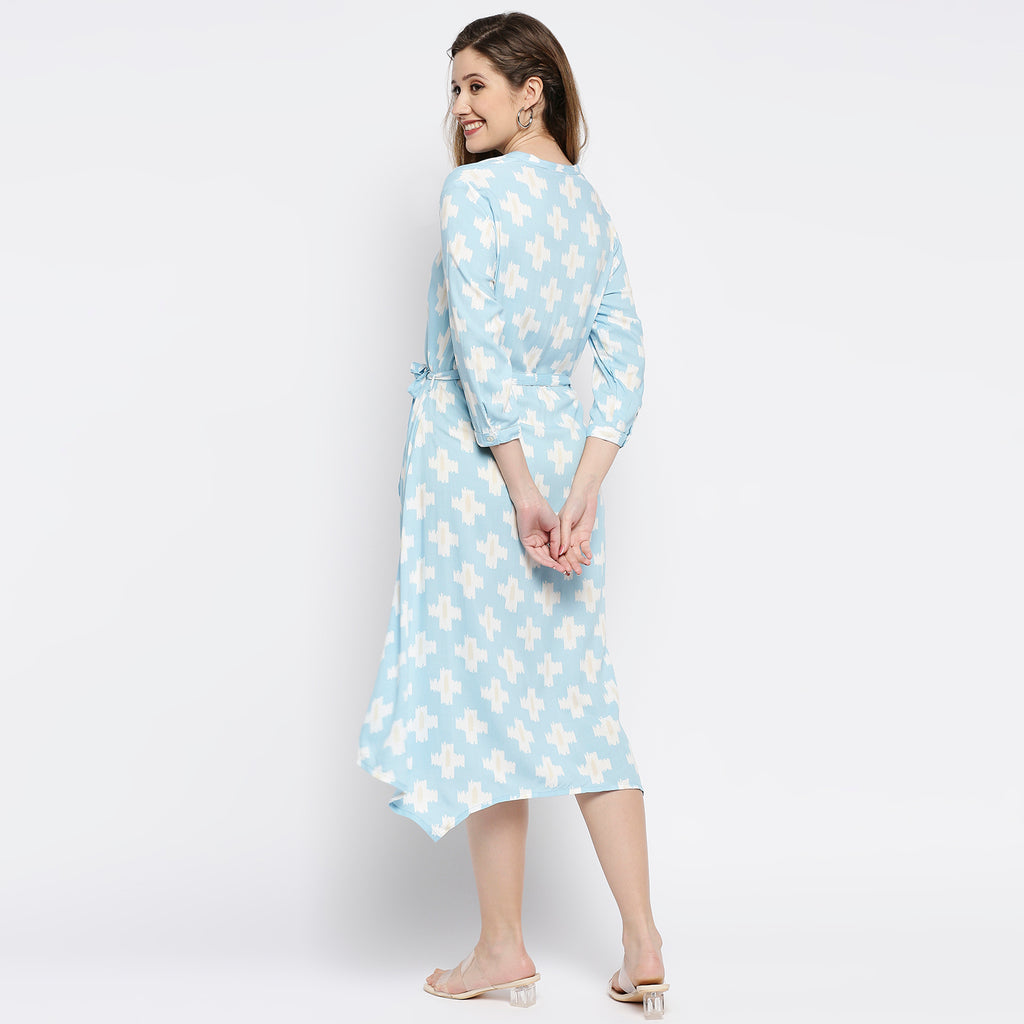 Women's Ice Blue Viscose Printed Dress