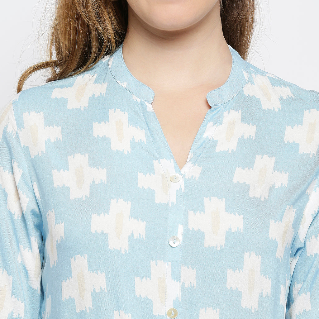 Women's Ice Blue Viscose Printed Dress