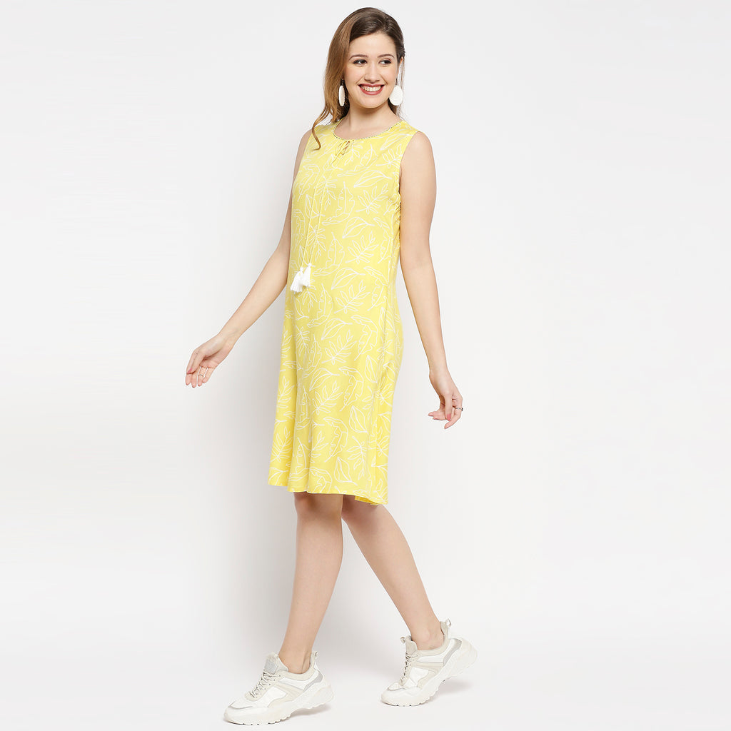 Women's Yellow Viscose Printed Kurta