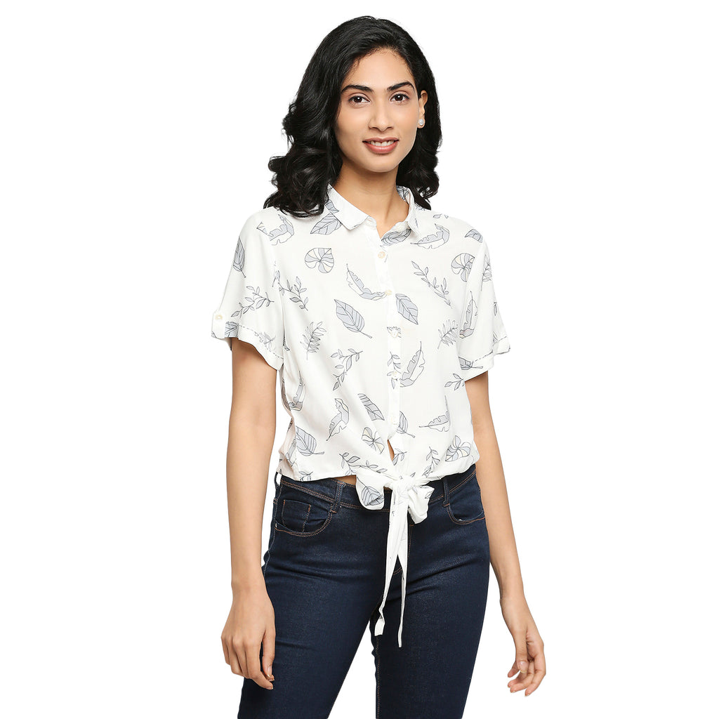 Women's Off White Viscose Floral Top