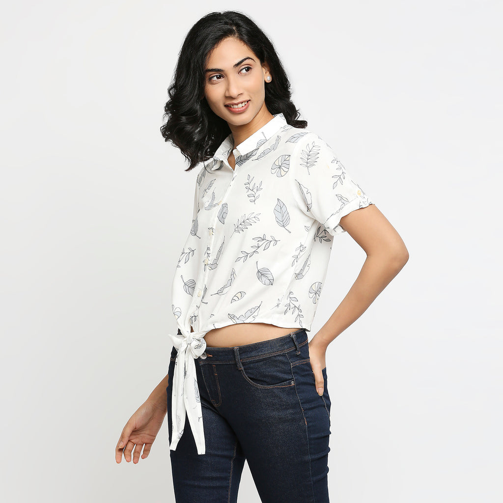 Women's Off White Viscose Floral Top