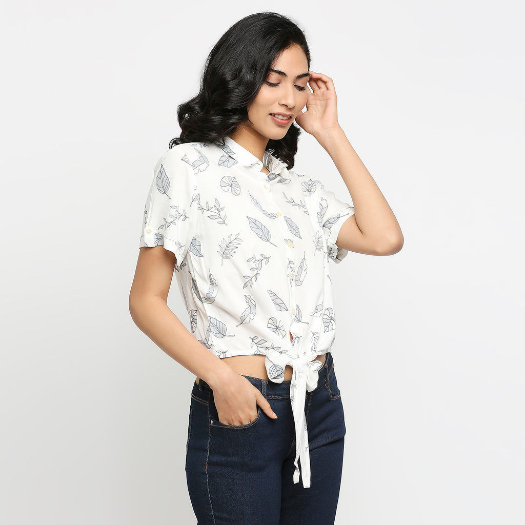 Women's Off White Viscose Floral Top