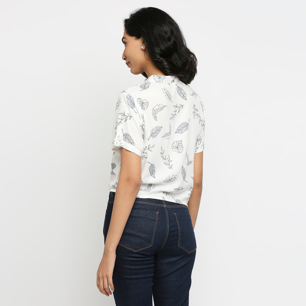 Women's Off White Viscose Floral Top