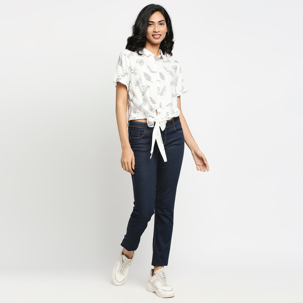 Women's Off White Viscose Floral Top