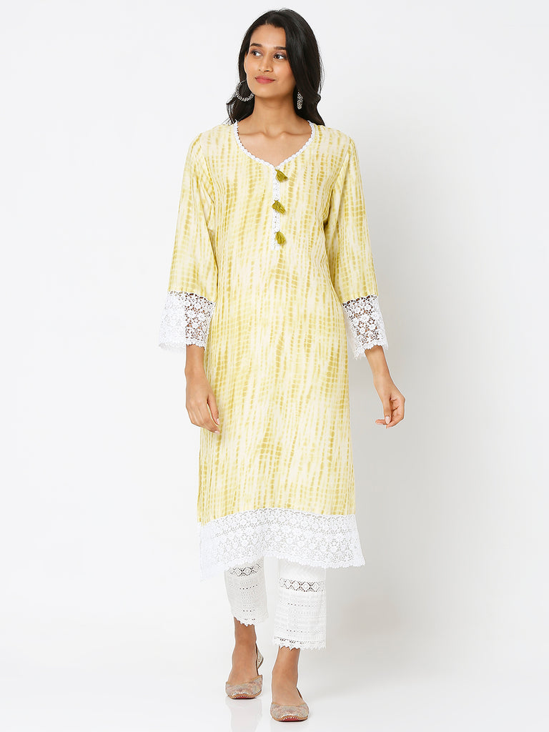 Women's Green Viscose Printed Kurta