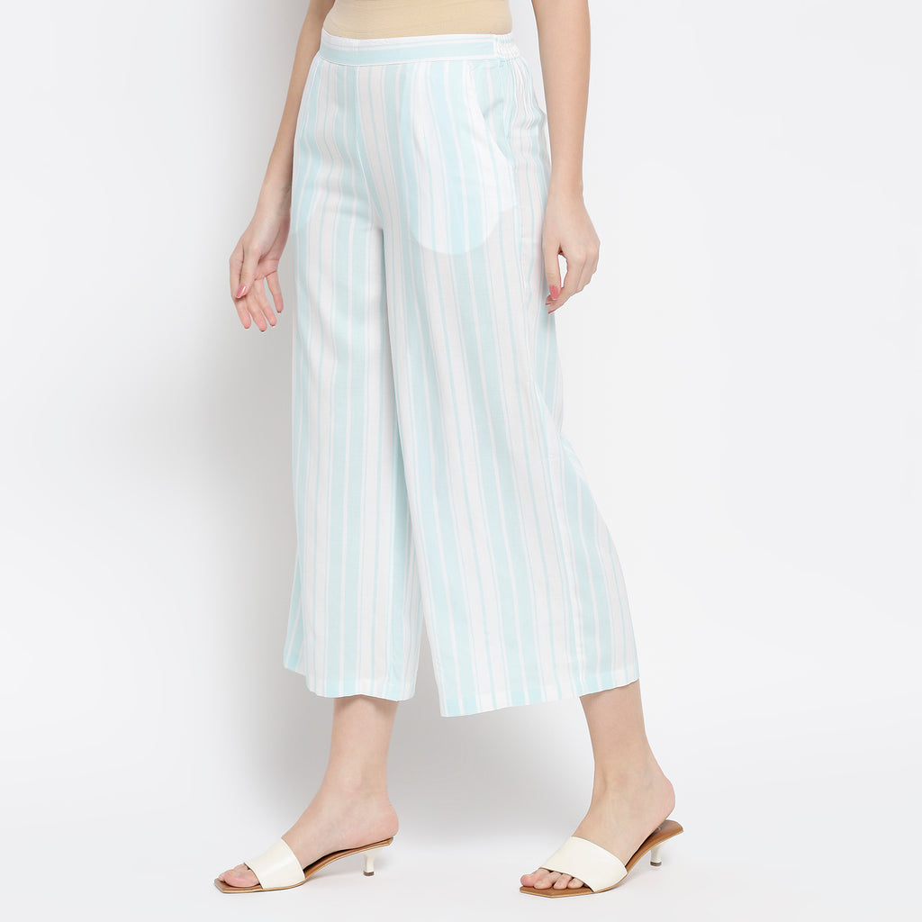 Women Light Aqua Viscose Blend Printed Palazzo