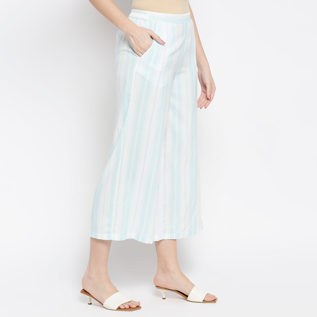 Women Light Aqua Viscose Blend Printed Palazzo