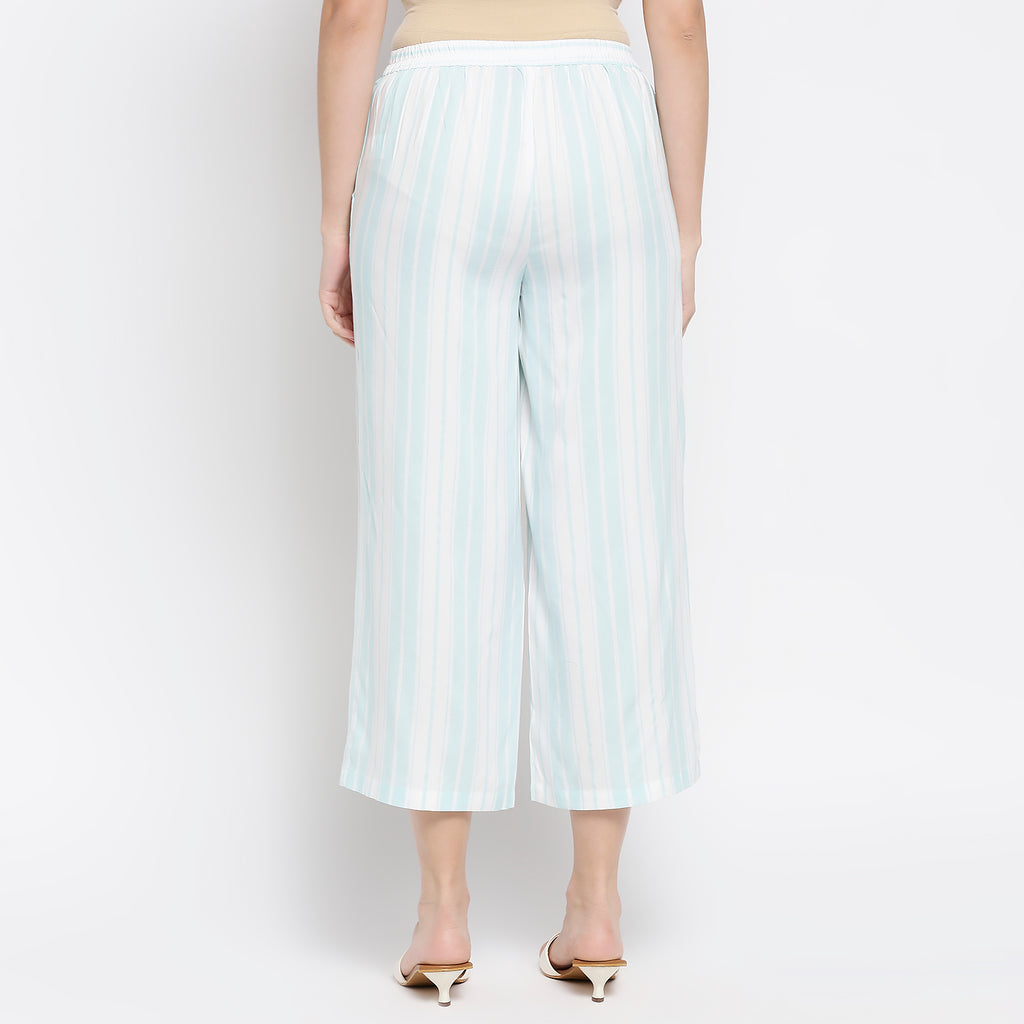 Women Light Aqua Viscose Blend Printed Palazzo
