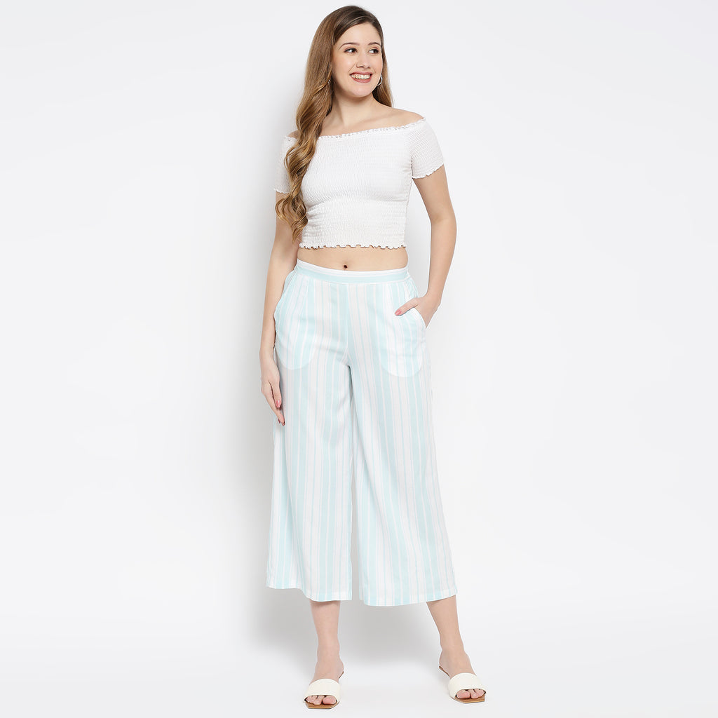 Women Light Aqua Viscose Blend Printed Palazzo