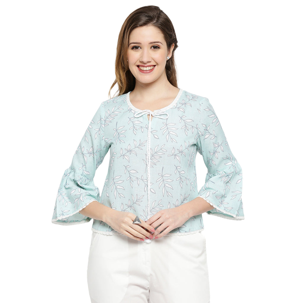 Women's Aqua Viscose Blend Printed Top