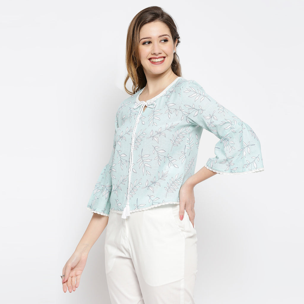 Women's Aqua Viscose Blend Printed Top