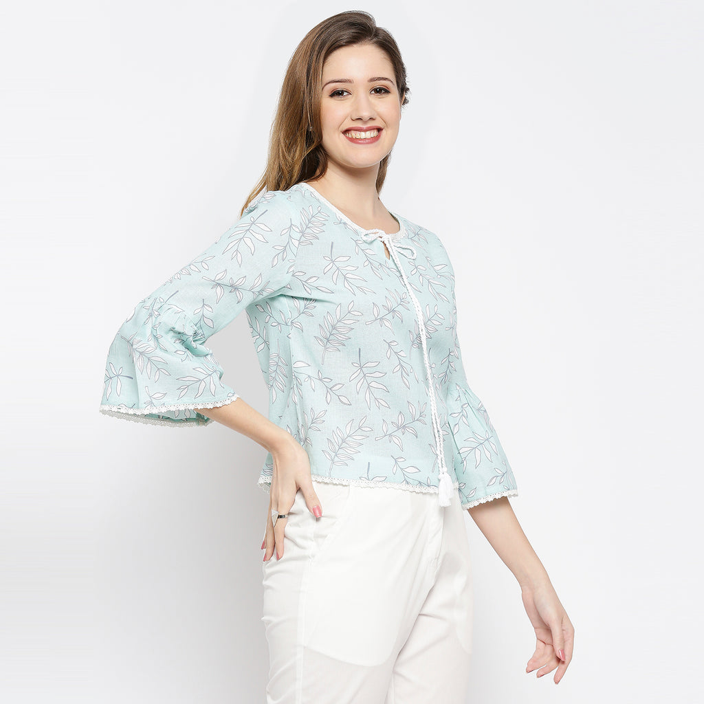 Women's Aqua Viscose Blend Printed Top