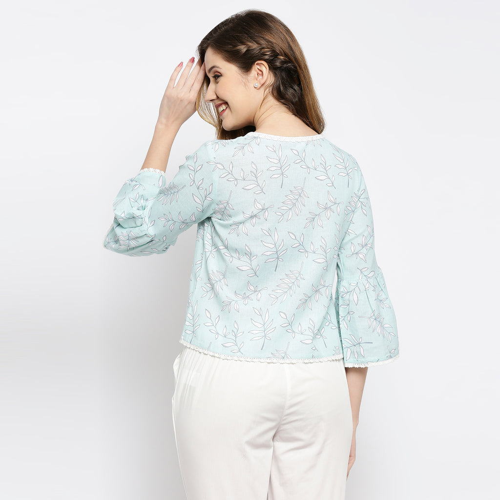 Women's Aqua Viscose Blend Printed Top