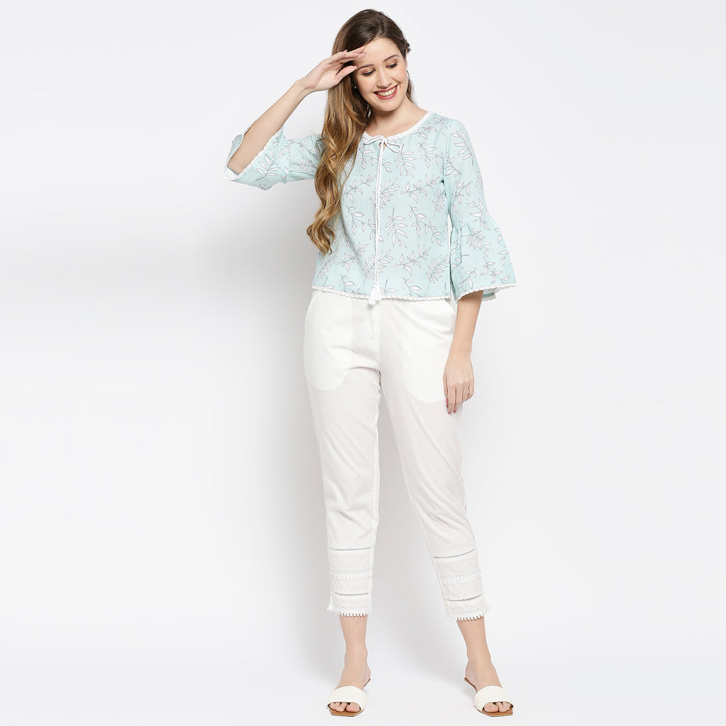 Women's Aqua Viscose Blend Printed Top