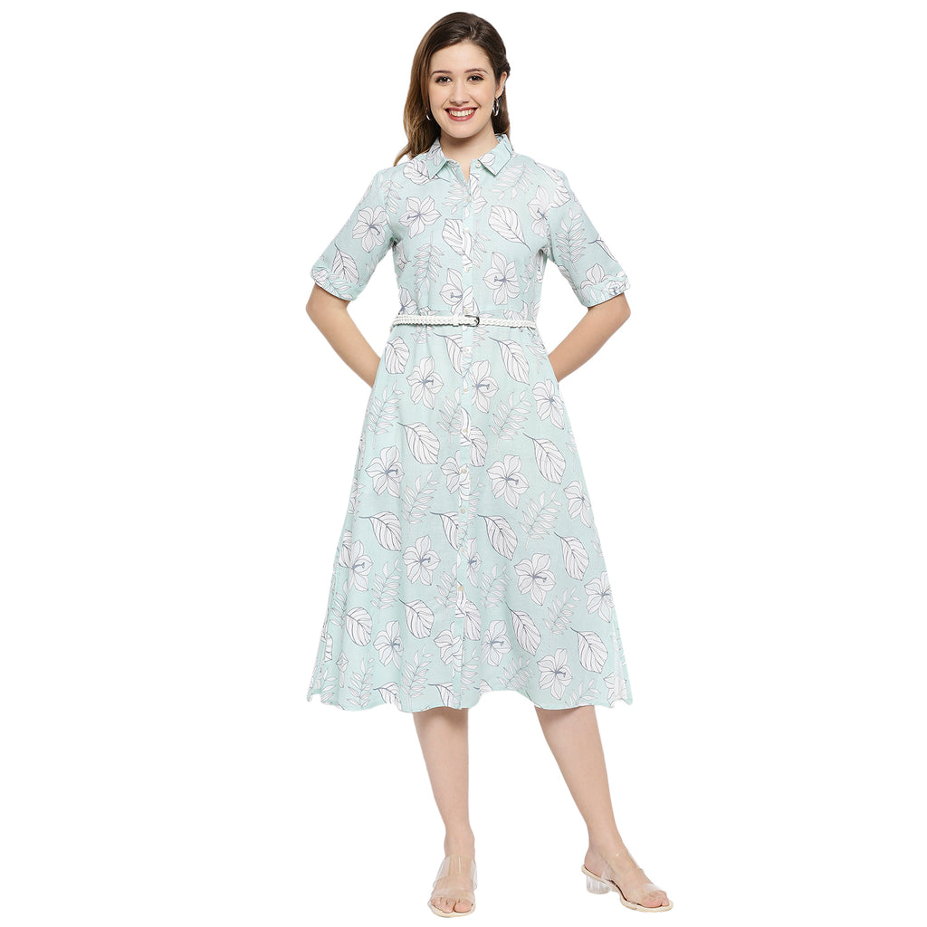 Women's Aqua Viscose Blend Printed Dress
