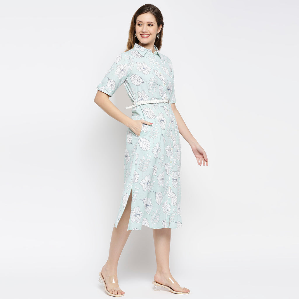 Women's Aqua Viscose Blend Printed Dress