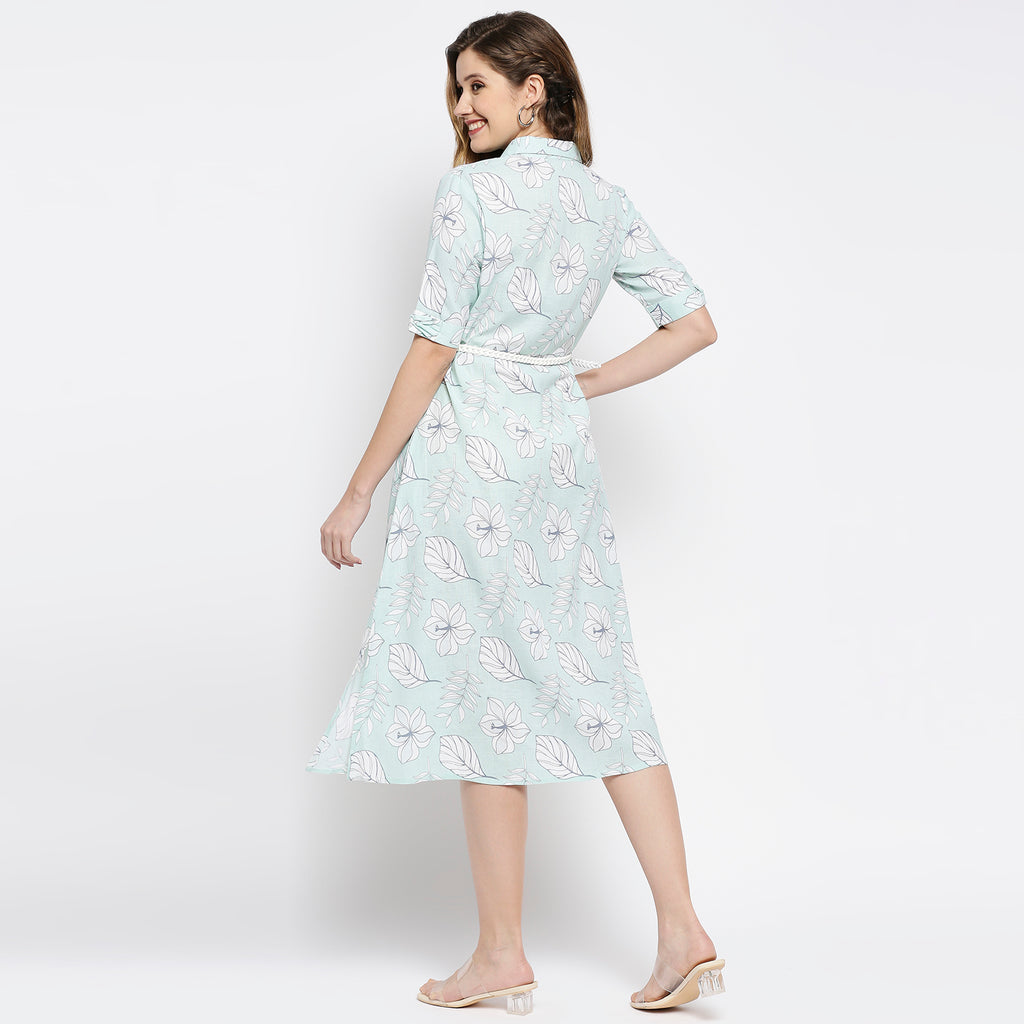 Women's Aqua Viscose Blend Printed Dress