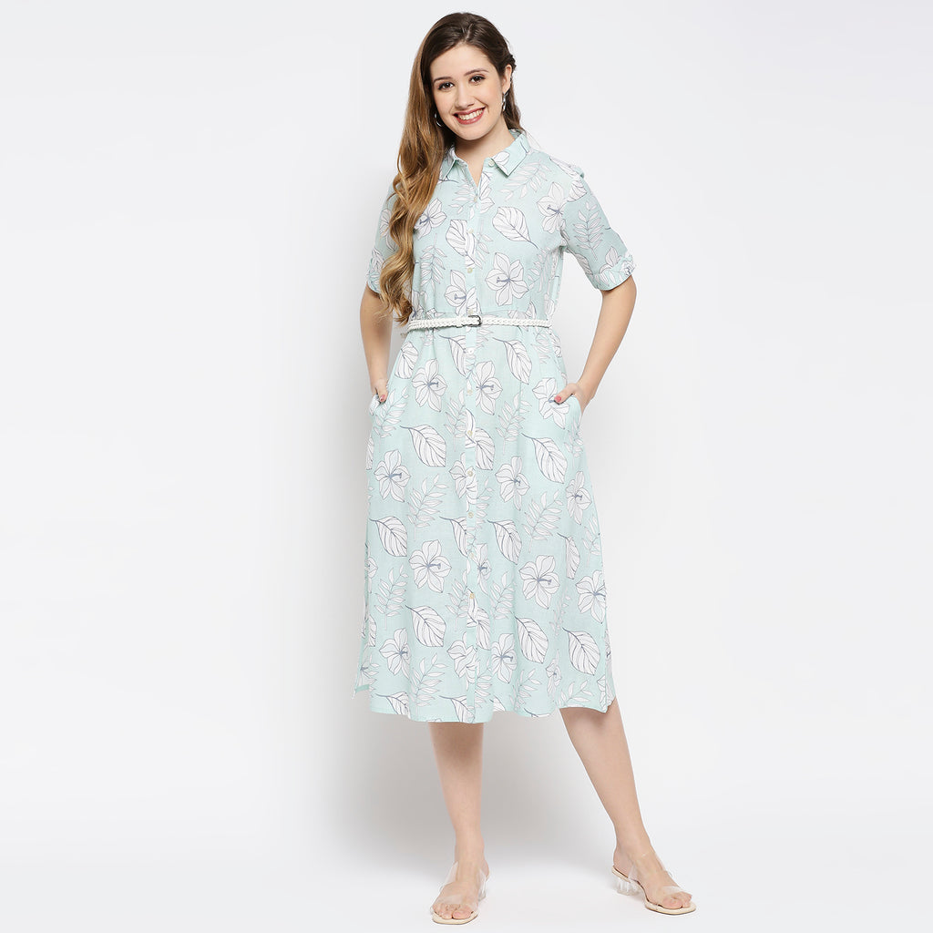 Women's Aqua Viscose Blend Printed Dress