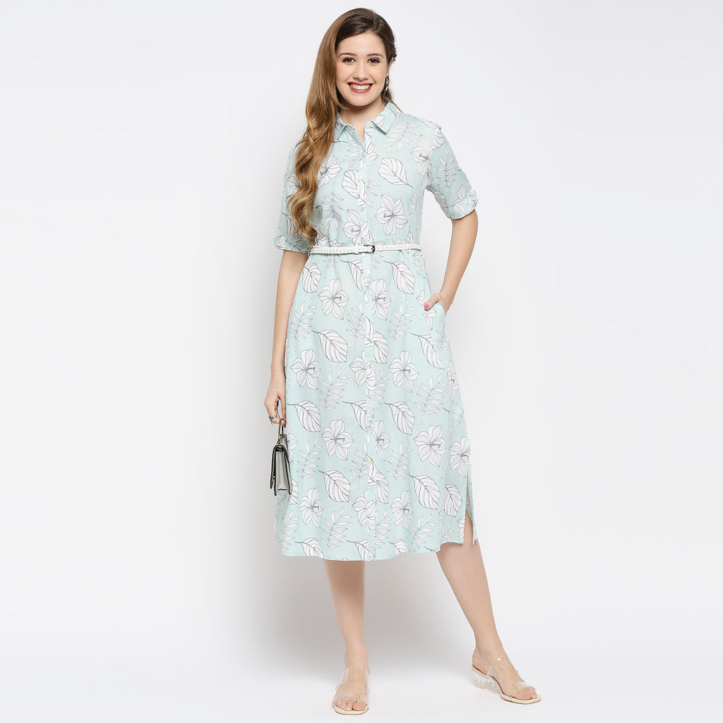 Women's Aqua Viscose Blend Printed Dress