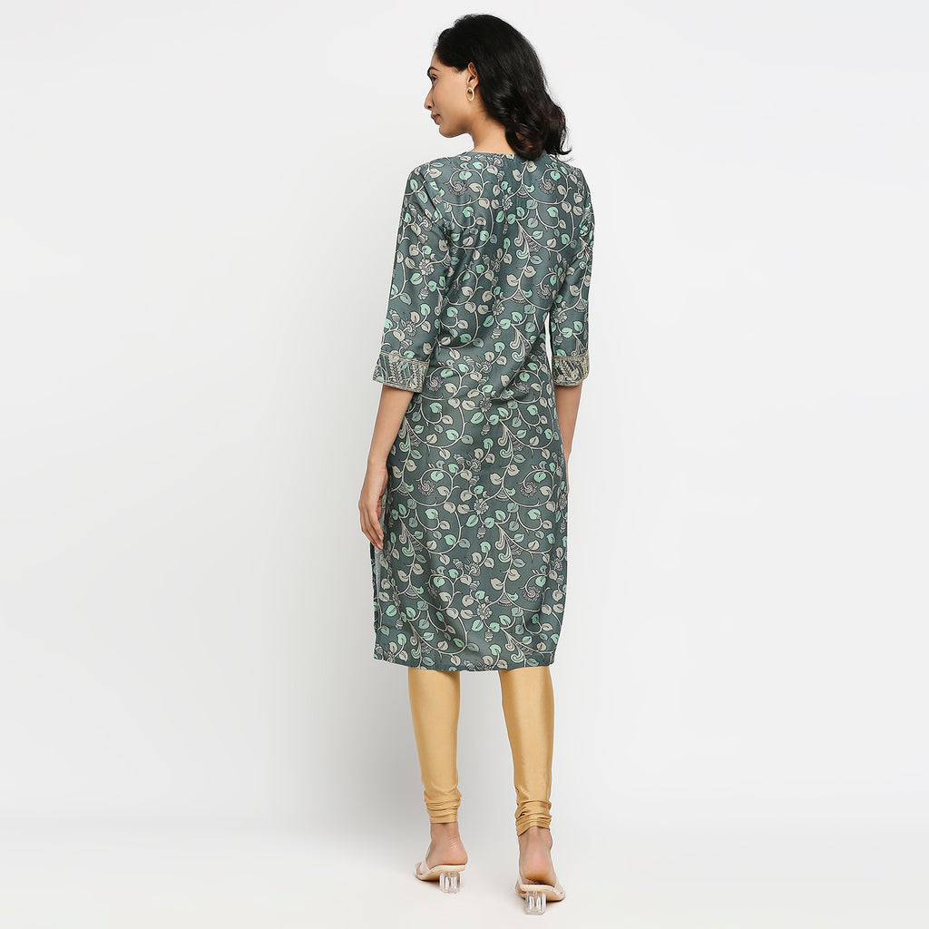 Women's Green Polyester Floral Kurta