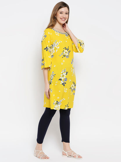 Women Yellow Viscose Embroidered Kurta
