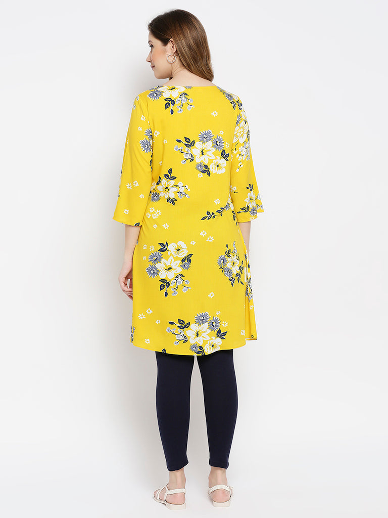 Women Yellow Viscose Embroidered Kurta