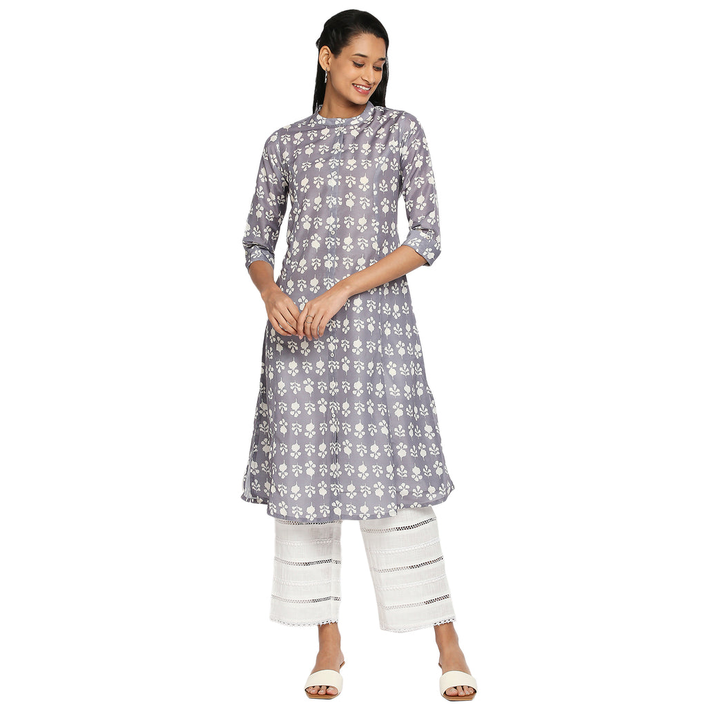 Women's Grey Polyester Printed Kurta