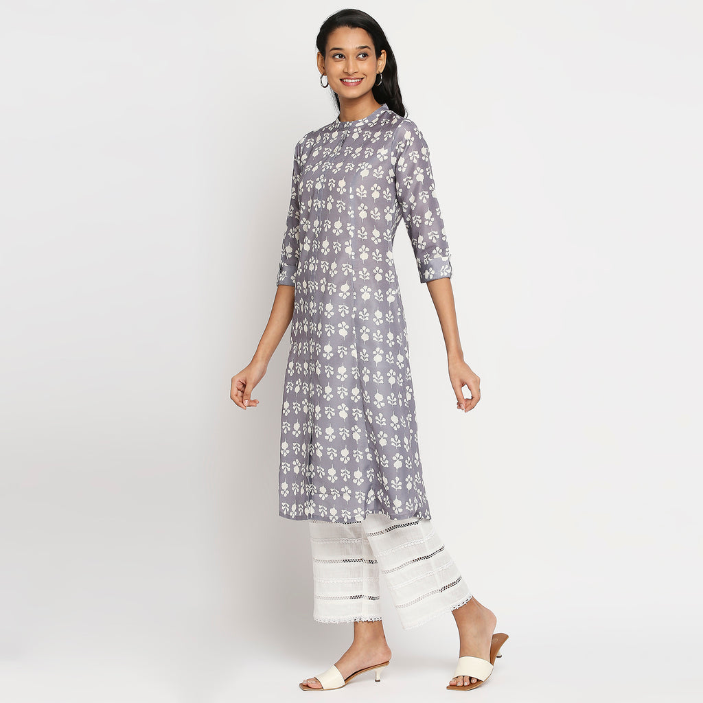 Women's Grey Polyester Printed Kurta