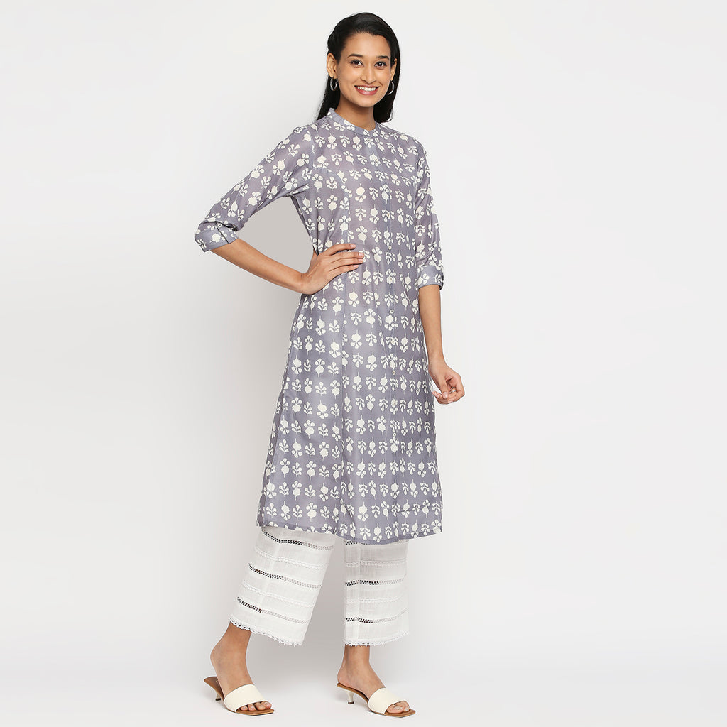 Women's Grey Polyester Printed Kurta