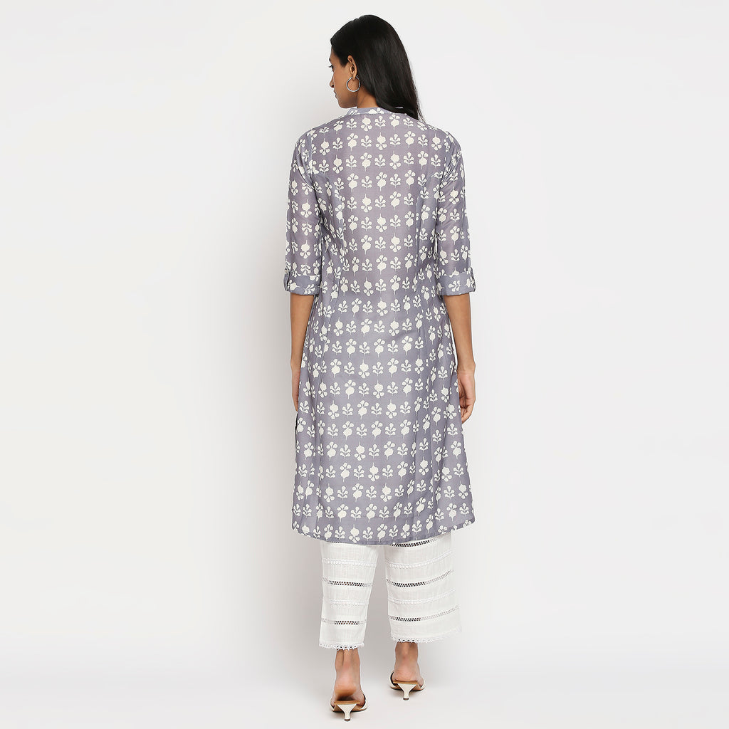 Women's Grey Polyester Printed Kurta