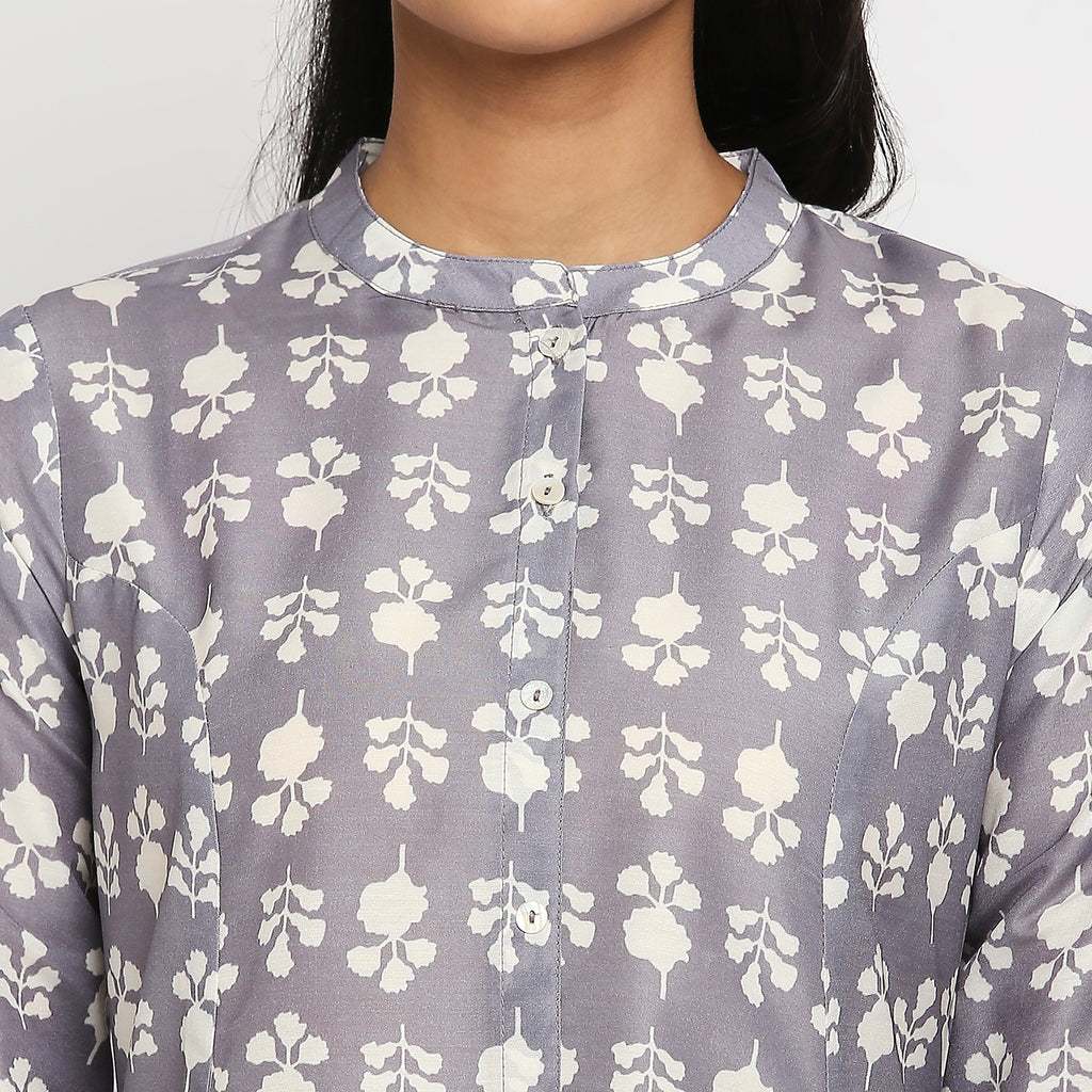 Women's Grey Polyester Printed Kurta
