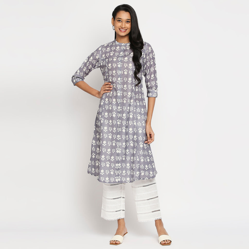 Women's Grey Polyester Printed Kurta