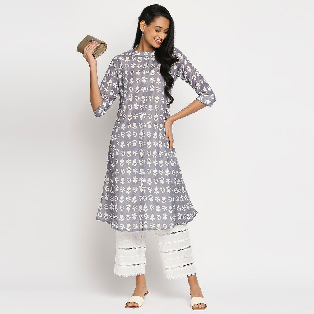Women's Grey Polyester Printed Kurta