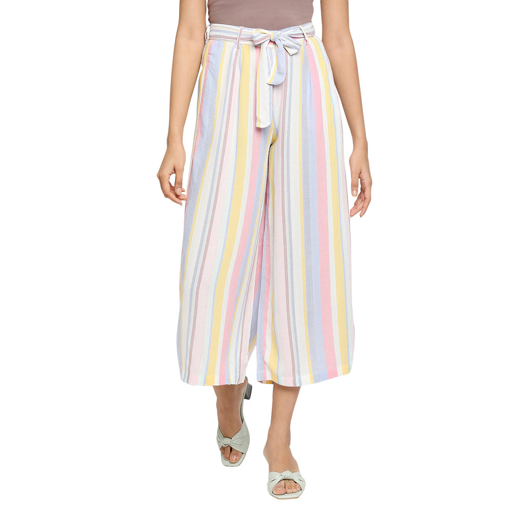 Women's Multicolour Viscose Striped Palazzo